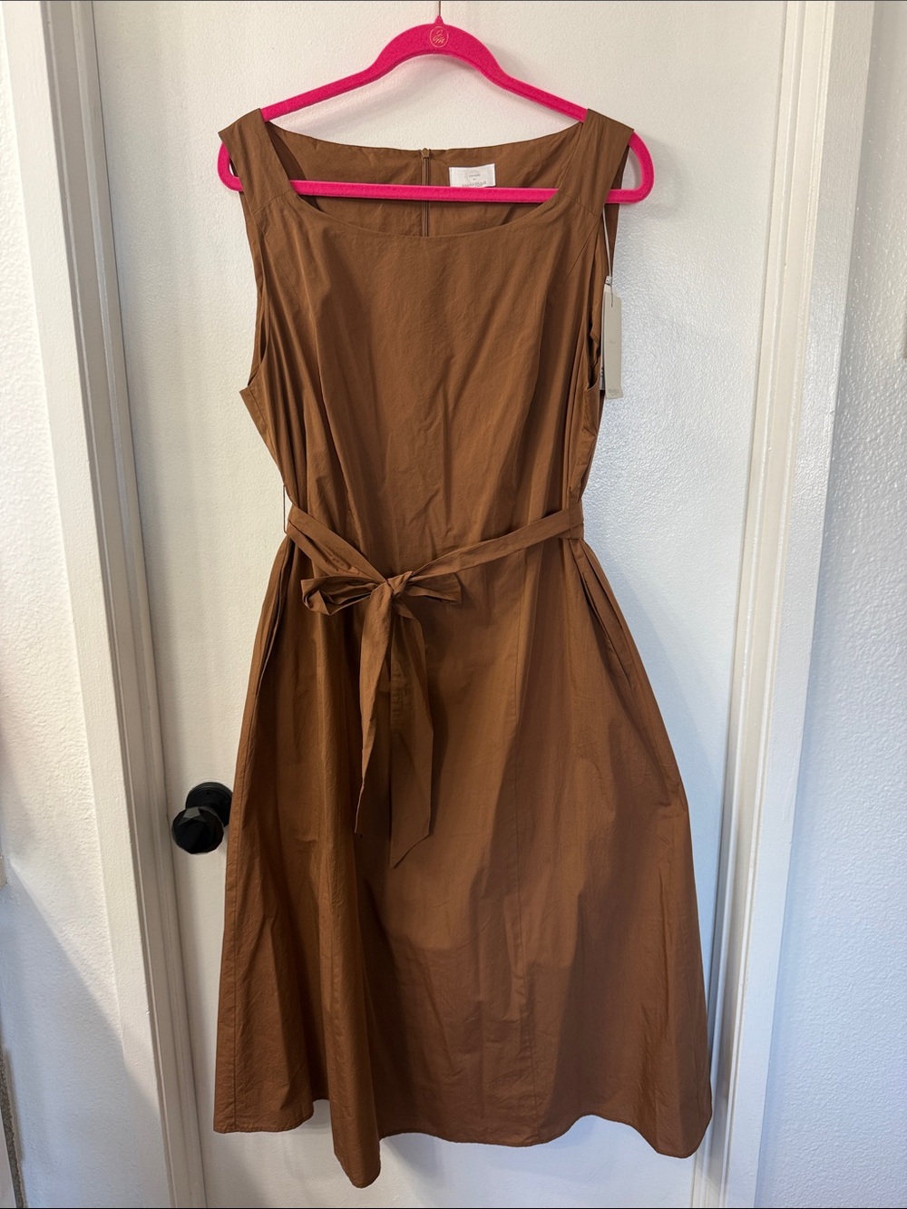 Marina Rinaldi Diretto Sleeveless Cotton/Silk Blend Midi Dress in Brown NWT 16